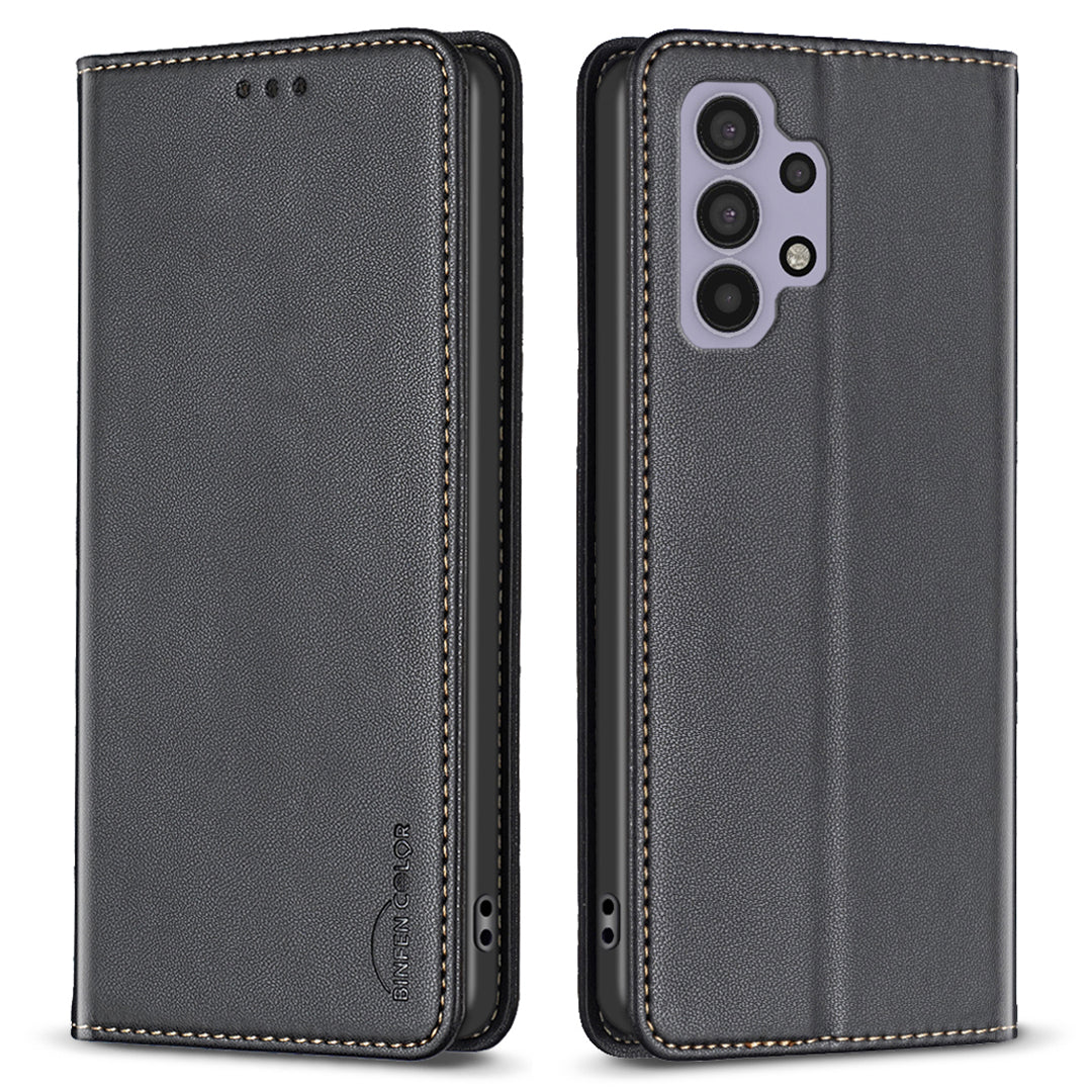BINFEN COLOR BF18 for Samsung Galaxy A32 4G (EU Version) Card Holder Phone Case PU Leather Stand Cover