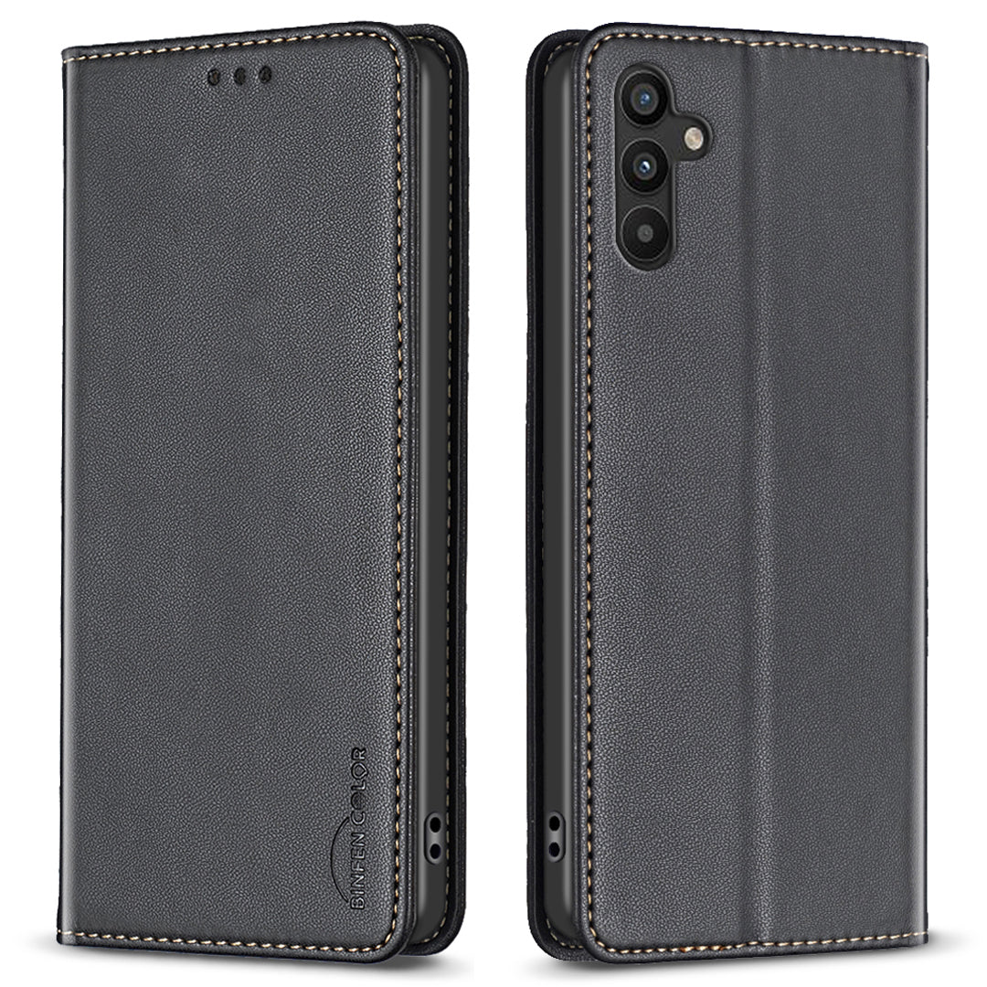 BINFEN COLOR BF18 For Samsung Galaxy A34 5G PU Leather Folio Cover Flip Stand Card Slot Phone Case