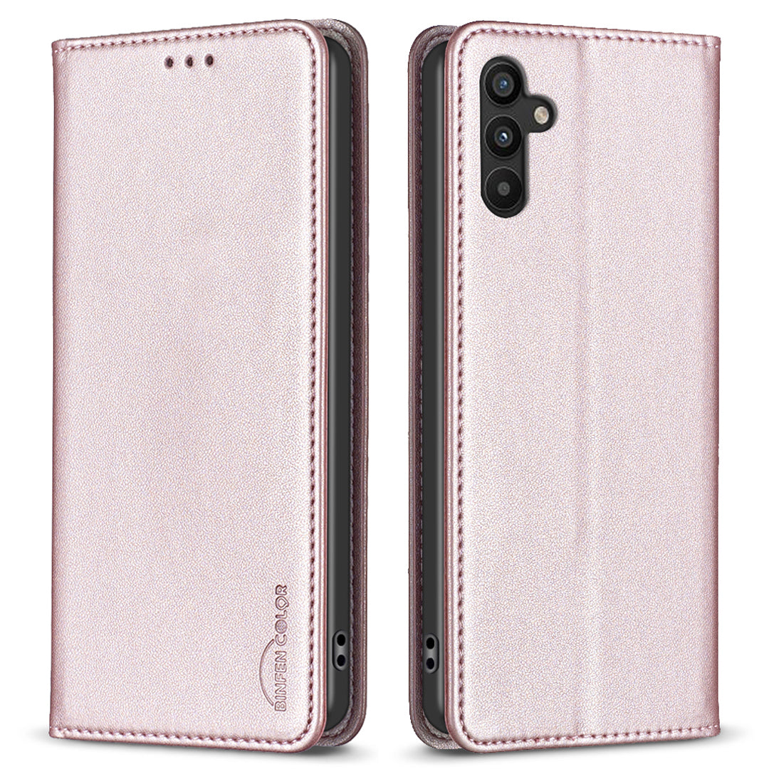 BINFEN COLOR BF18 For Samsung Galaxy A34 5G PU Leather Folio Cover Flip Stand Card Slot Phone Case