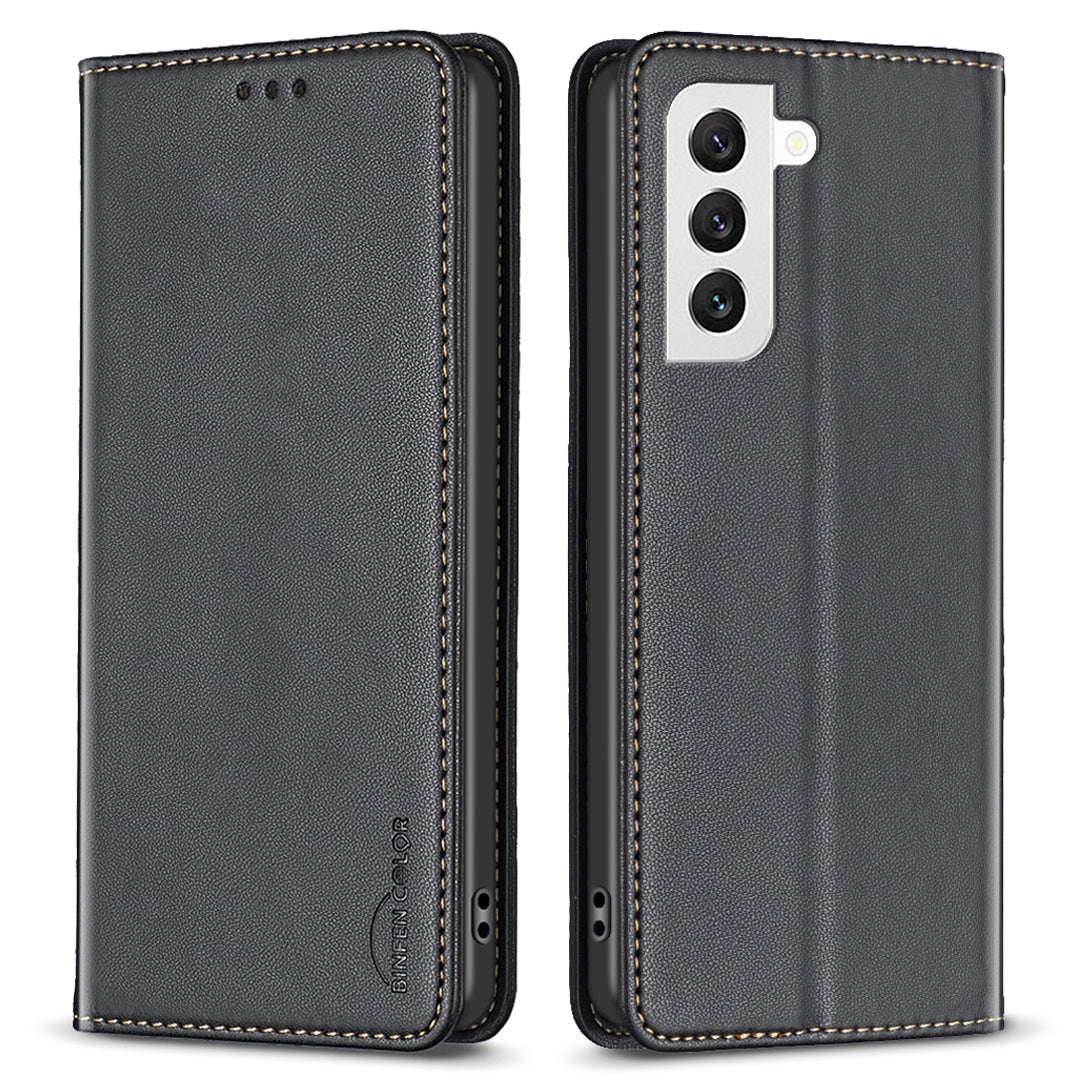 BINFEN COLOR BF18 For Samsung Galaxy S22 5G PU Leather Card Slot Cover Shockproof Stand Phone Case