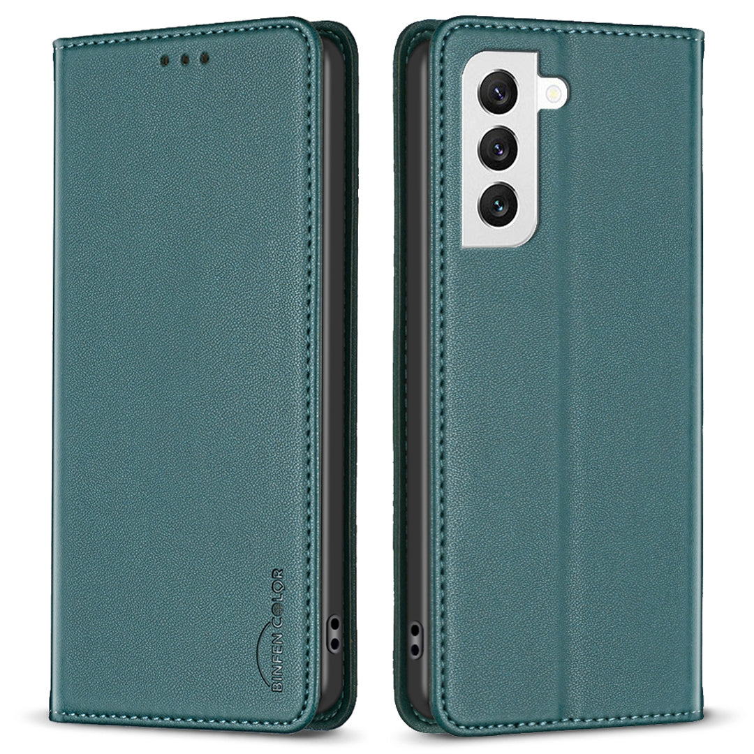 BINFEN COLOR BF18 For Samsung Galaxy S22 5G PU Leather Card Slot Cover Shockproof Stand Phone Case