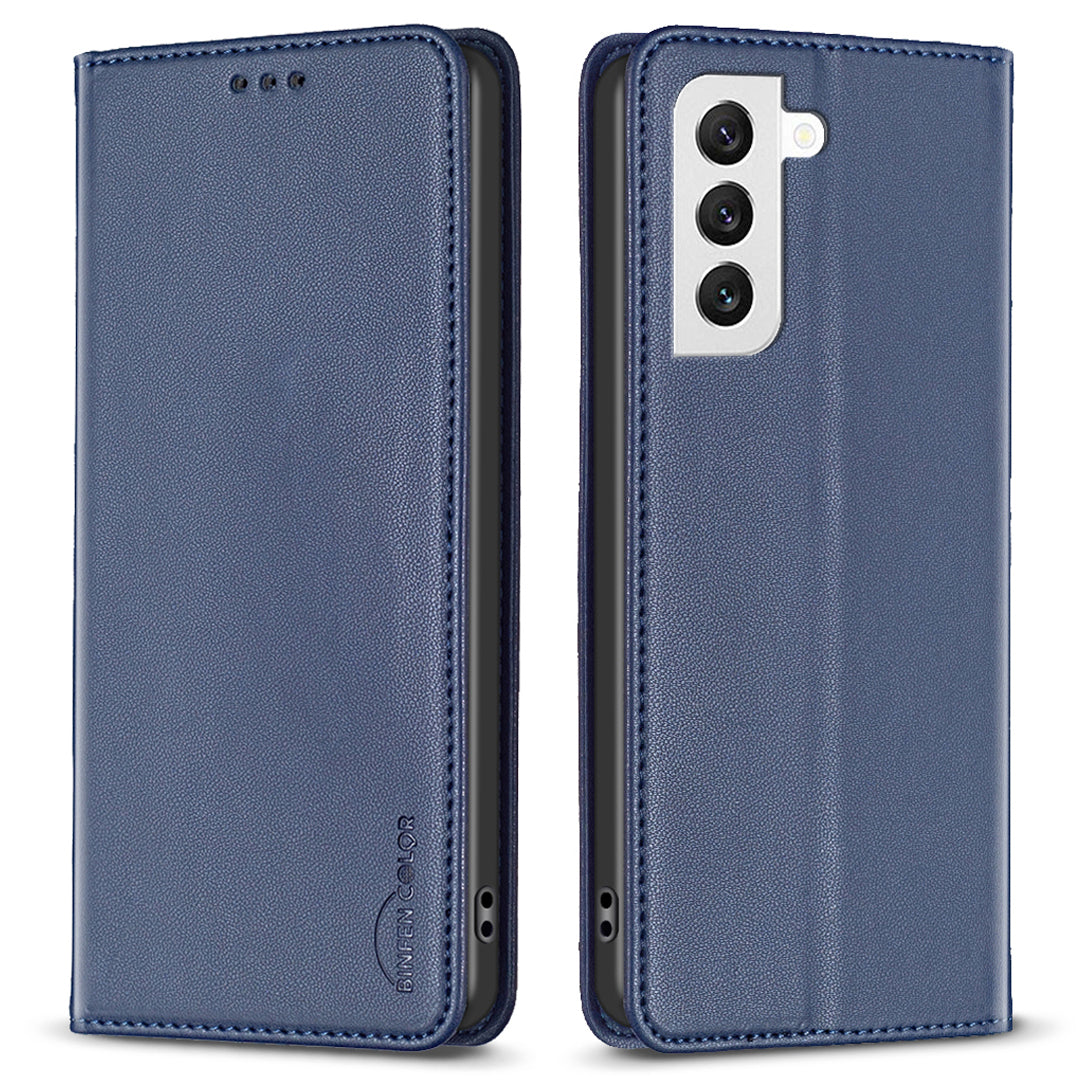 BINFEN COLOR BF18 For Samsung Galaxy S22 5G PU Leather Card Slot Cover Shockproof Stand Phone Case