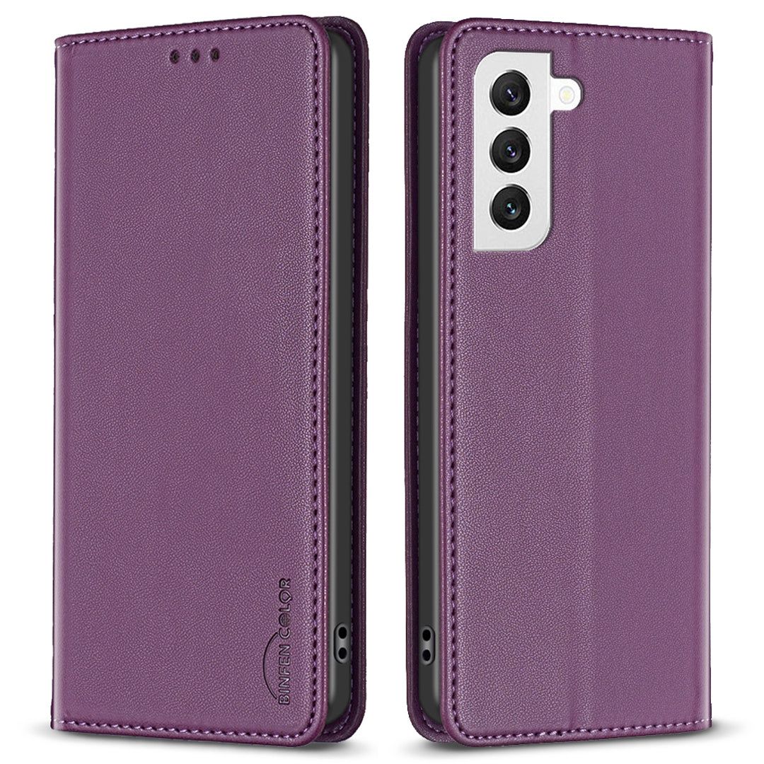 BINFEN COLOR BF18 For Samsung Galaxy S22 5G PU Leather Card Slot Cover Shockproof Stand Phone Case