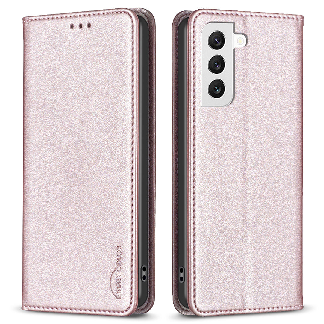 BINFEN COLOR BF18 For Samsung Galaxy S22 5G PU Leather Card Slot Cover Shockproof Stand Phone Case