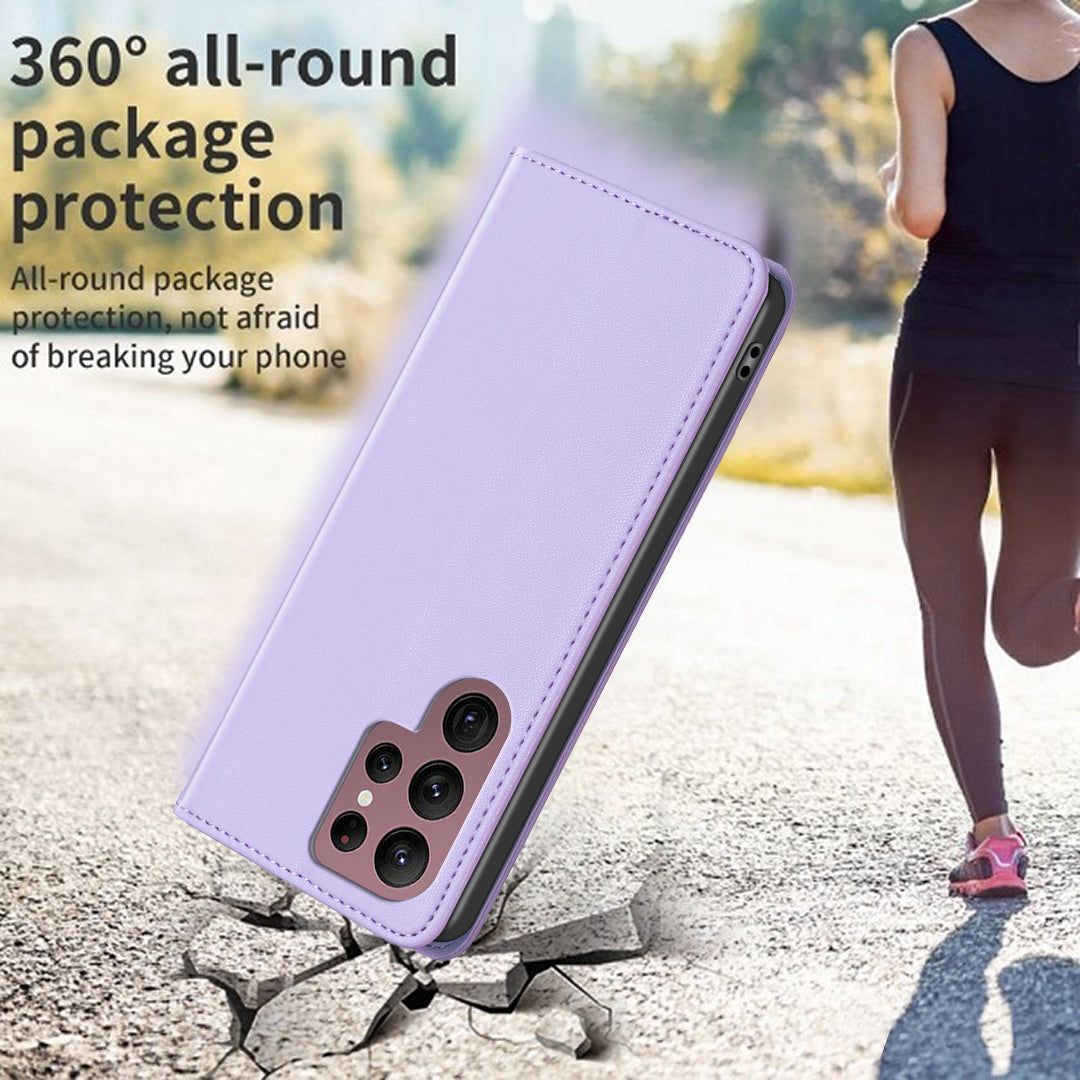 BINFEN COLOR BF18 For Samsung Galaxy S22 Ultra 5G PU Leather Phone Cover Card Holder Stand Hidden Magnetic Adsorption Case