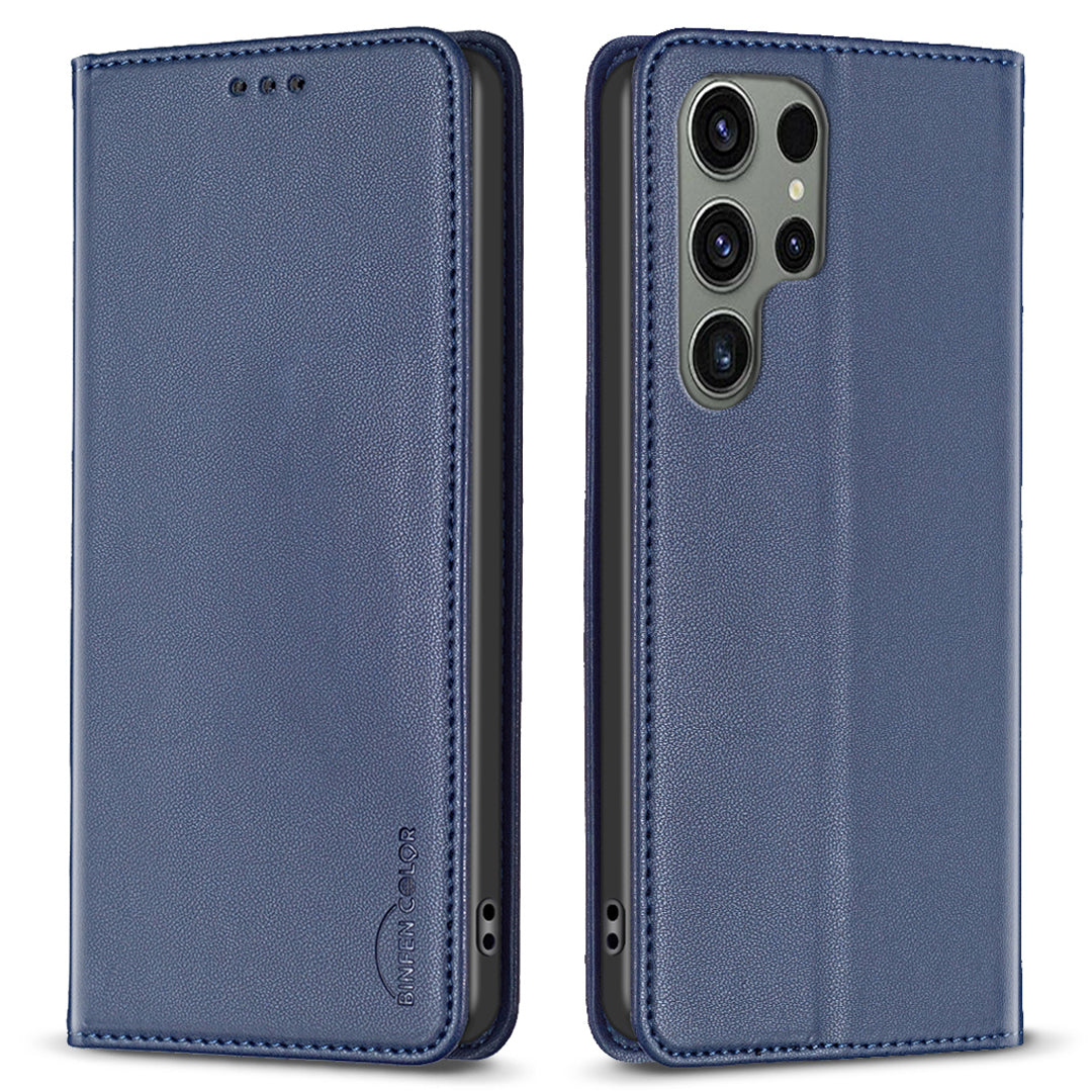 BINFEN COLOR BF18 For Samsung Galaxy S23 Ultra Magnetic Flip Leather Case Card Holder Stand Phone Cover