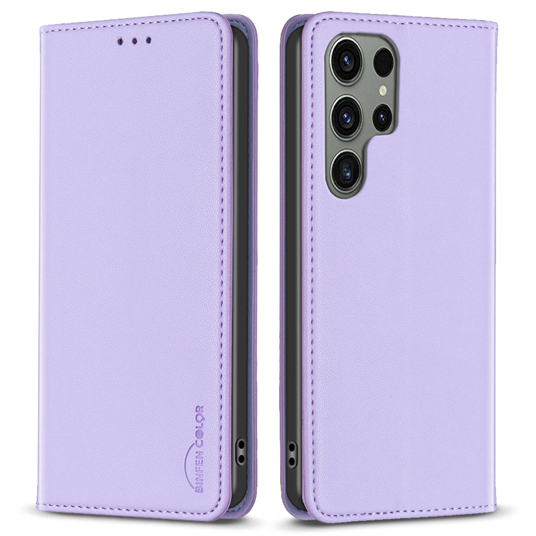 BINFEN COLOR BF18 For Samsung Galaxy S23 Ultra Magnetic Flip Leather Case Card Holder Stand Phone Cover