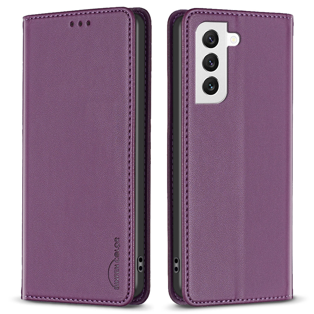 BINFEN COLOR BF18 For Samsung Galaxy S22 5G Flip Leather Case Card Slots Stand Protective Phone Cover
