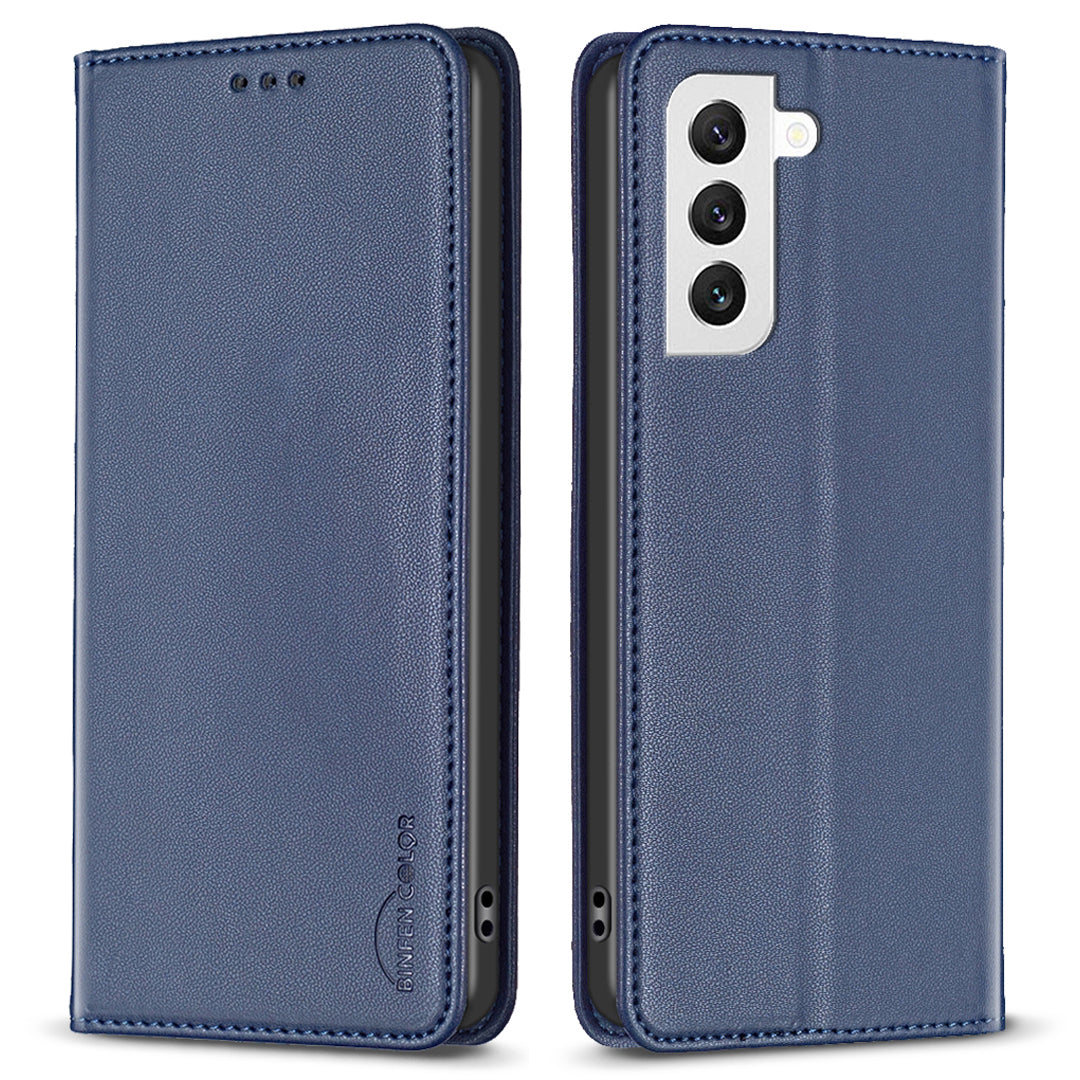 BINFEN COLOR BF18 For Samsung Galaxy S22 5G Flip Leather Case Card Slots Stand Protective Phone Cover