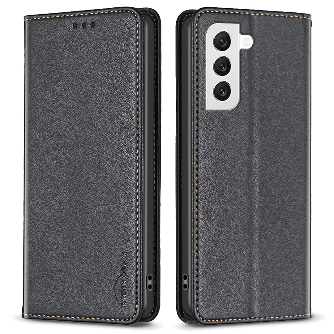 BINFEN COLOR BF18 For Samsung Galaxy S22 5G Flip Leather Case Card Slots Stand Protective Phone Cover