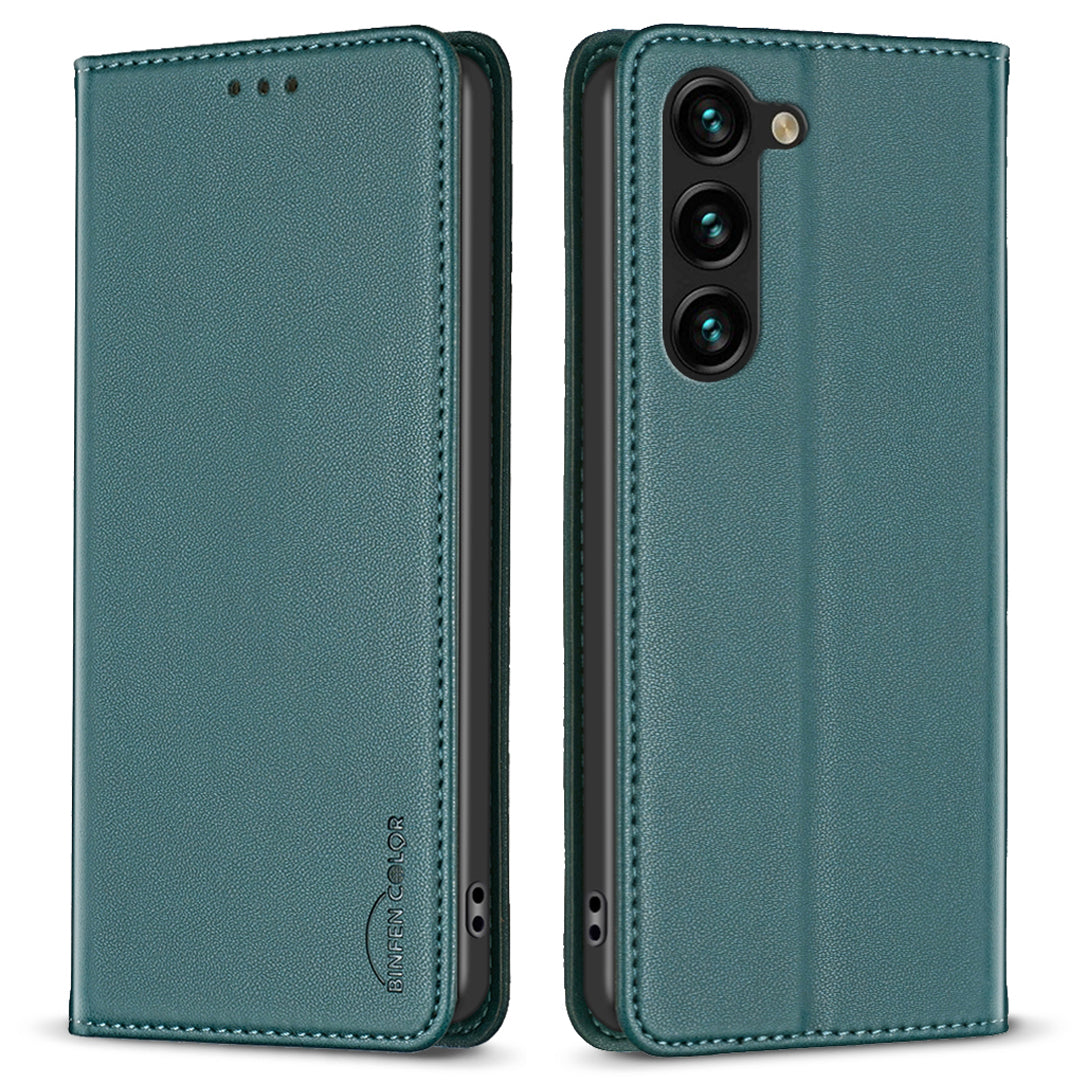BINFEN COLOR BF18 For Samsung Galaxy S23 Phone Case PU Leather Card Slots Stand Cover