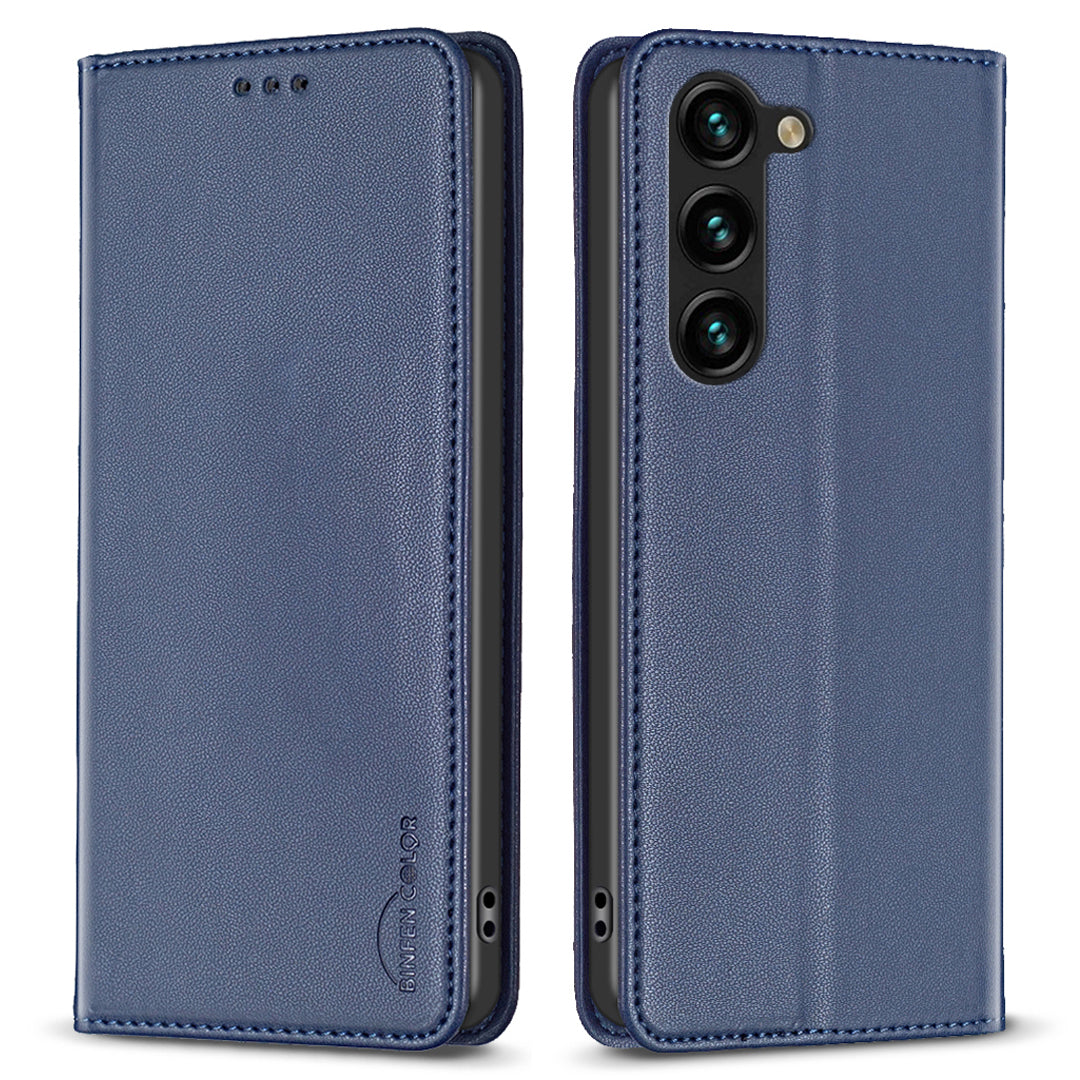 BINFEN COLOR BF18 For Samsung Galaxy S23 PU Leather Phone Case Card Slots Stand Folio Flip Cover