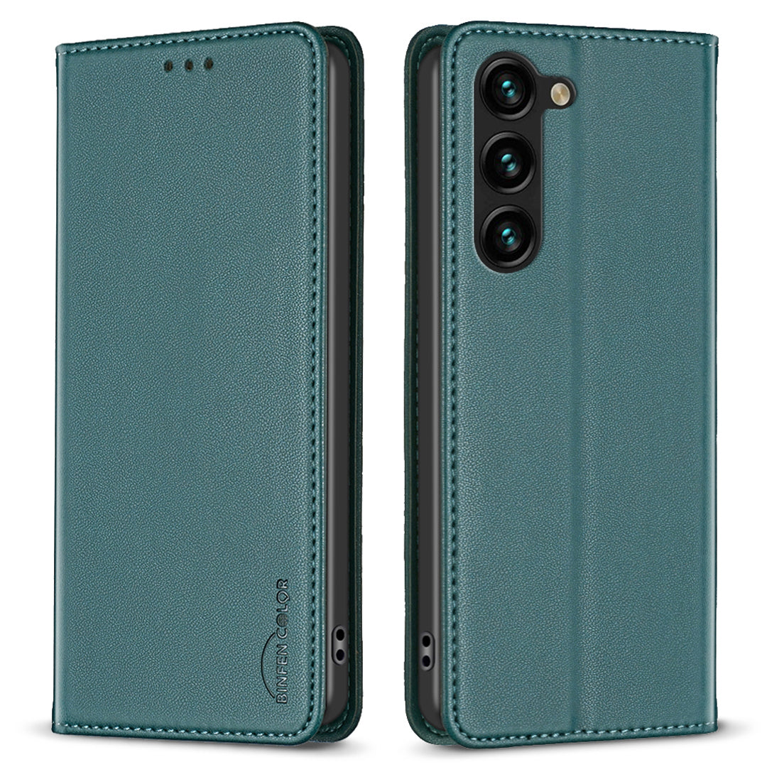 BINFEN COLOR BF18 For Samsung Galaxy S23 PU Leather Phone Case Card Slots Stand Folio Flip Cover