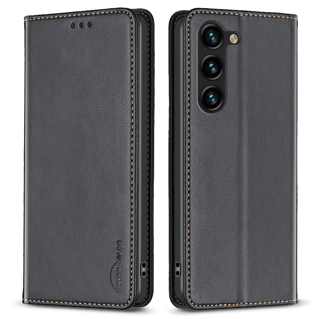 BINFEN COLOR BF18 For Samsung Galaxy S23 PU Leather Phone Case Card Slots Stand Folio Flip Cover