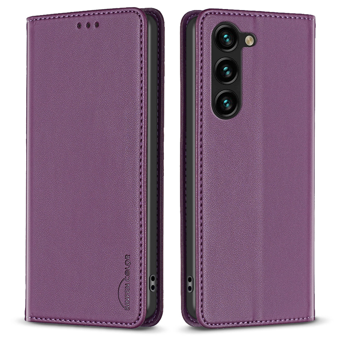 BINFEN COLOR BF18 For Samsung Galaxy S23 PU Leather Phone Case Card Slots Stand Folio Flip Cover