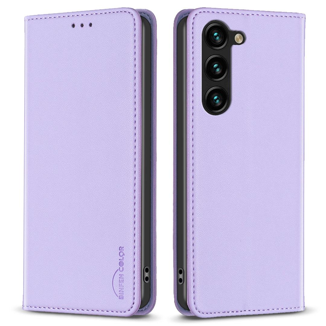 BINFEN COLOR BF18 For Samsung Galaxy S23 PU Leather Phone Case Card Slots Stand Folio Flip Cover