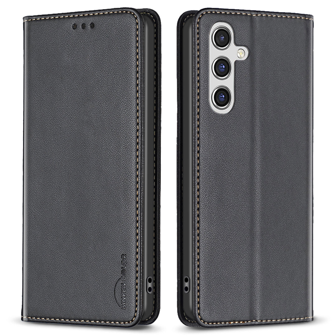 BINFEN COLOR BF18 For Samsung Galaxy A14 4G / 5G PU Leather Flip Cover Card Holder Stand Phone Case