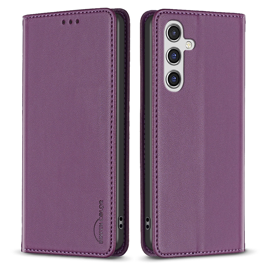 BINFEN COLOR BF18 For Samsung Galaxy A14 4G / 5G PU Leather Flip Cover Card Holder Stand Phone Case