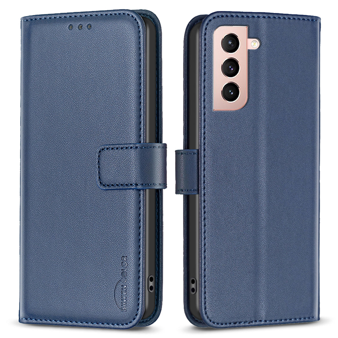 BINFEN COLOR BF17 For Samsung Galaxy S21 4G / 5G PU Leather Folio Cover Stand Wallet Flip Phone Case
