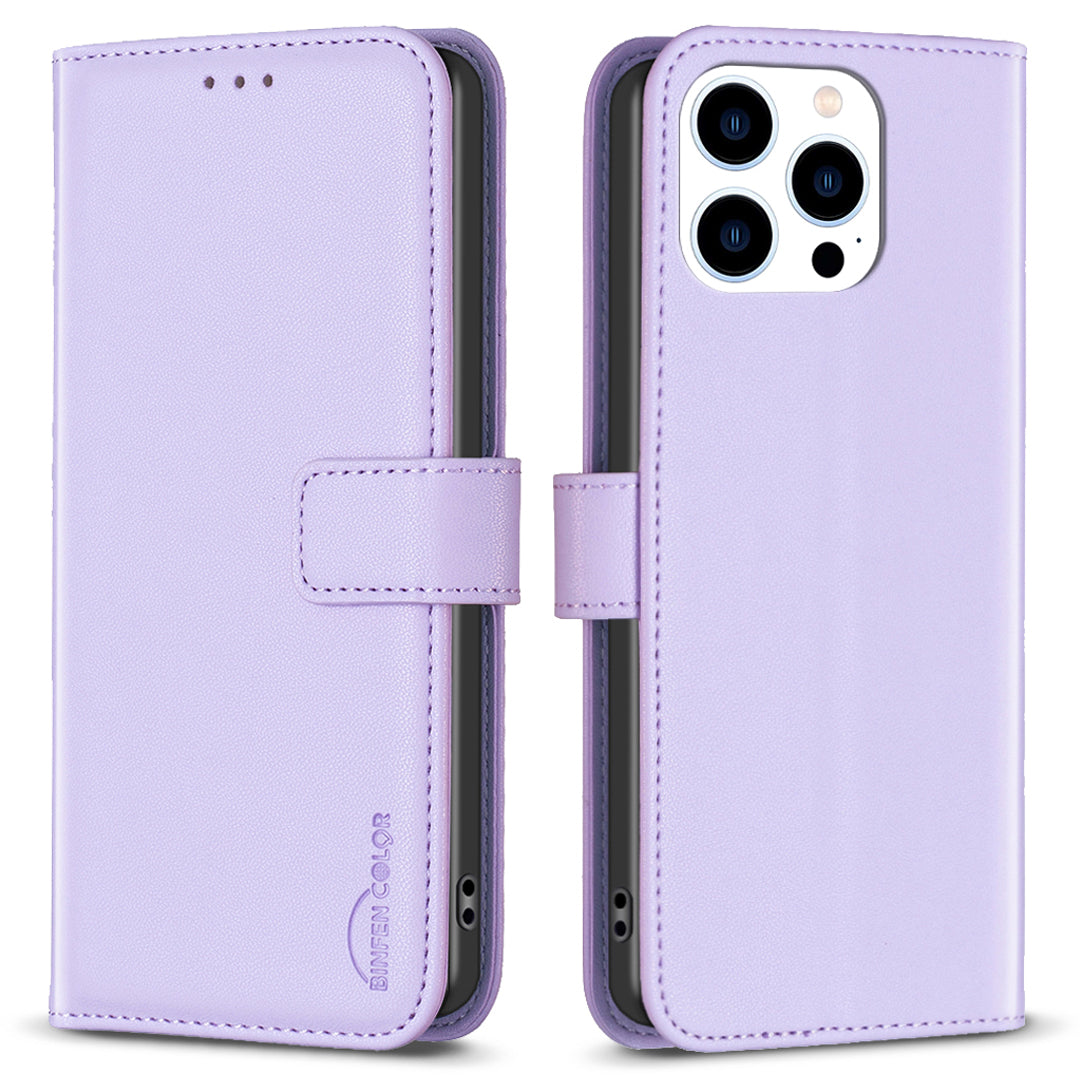 BINFEN COLOR BF17 For iPhone 14 Pro Max PU Leather Flip Wallet Case Folding Stand Phone Cover