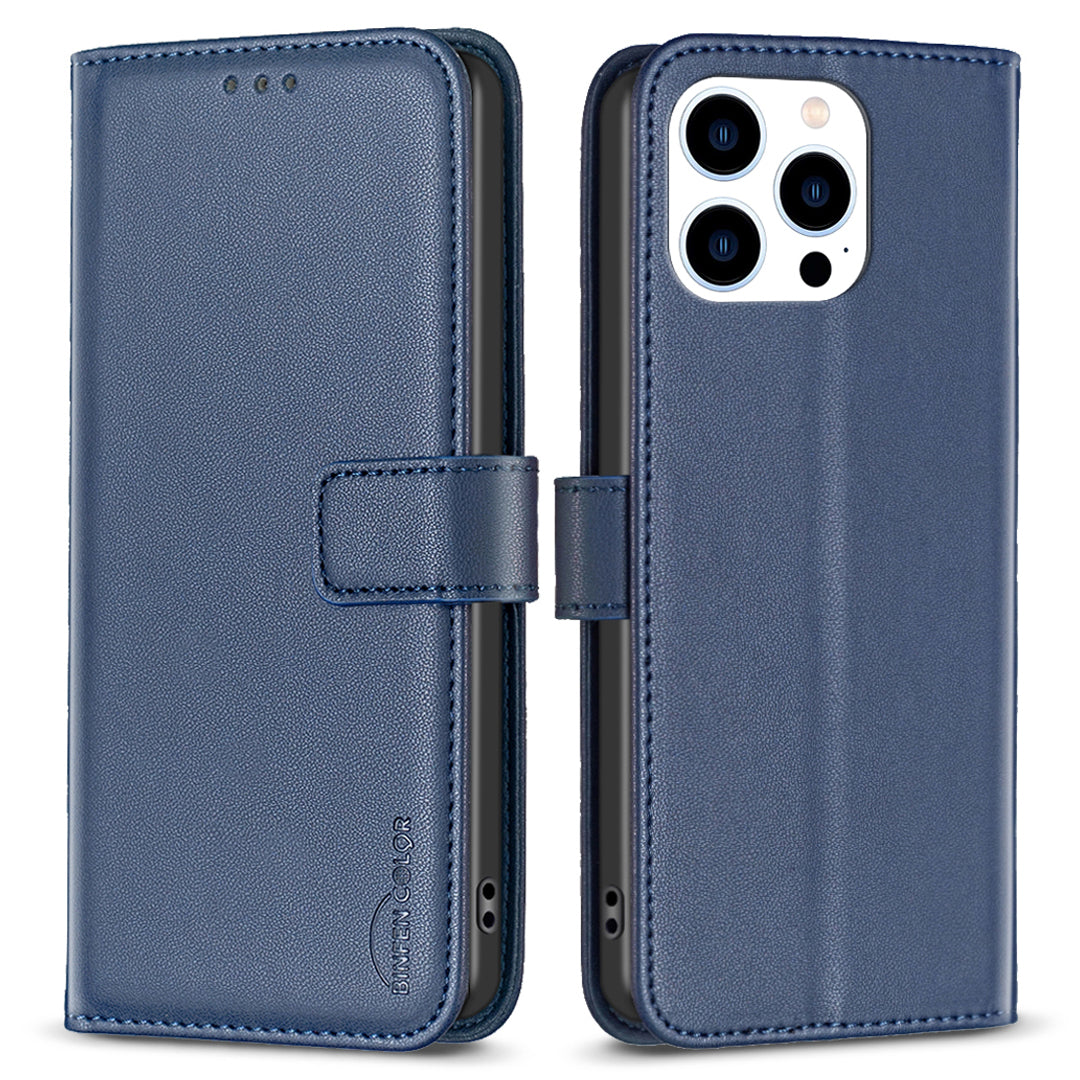 BINFEN COLOR BF17 For iPhone 14 Pro Max PU Leather Flip Wallet Case Folding Stand Phone Cover