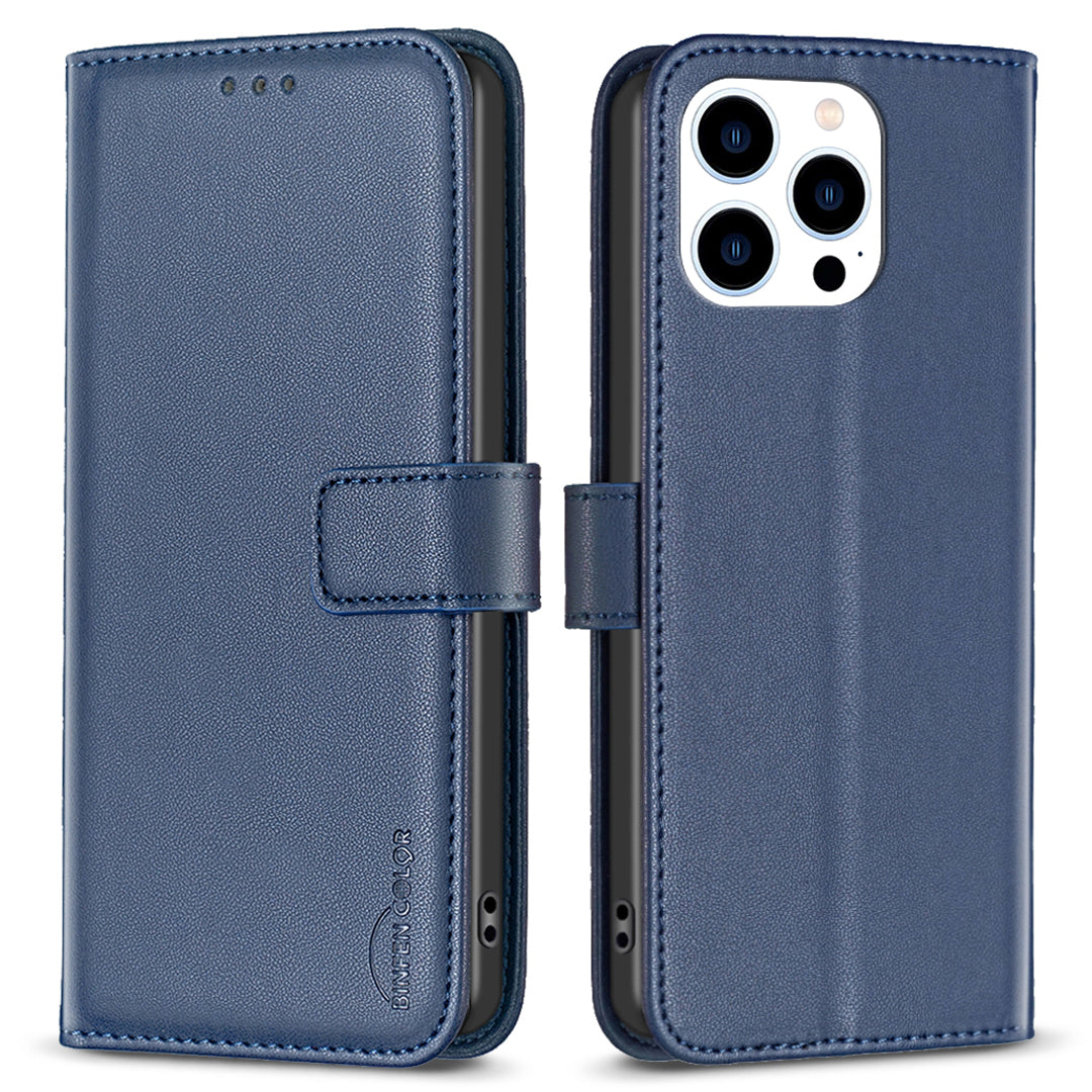 BINFEN COLOR BF17 For iPhone 13 Pro Anti-Fingerprint Wallet Leather Phone Cover Stand Magnetic Closure Phone Case