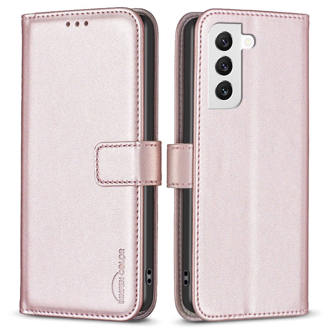 BINFEN COLOR BF17 For Samsung Galaxy S21 5G PU Leather Phone Cover Wallet Stand Magnetic Closure Phone Case