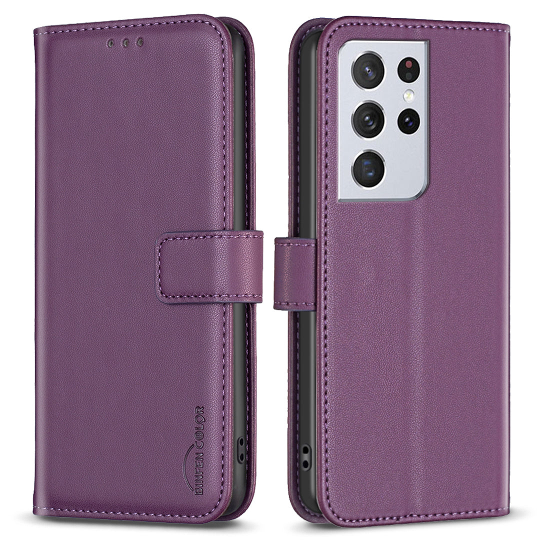 BINFEN COLOR BF17 For Samsung Galaxy S21 Ultra 5G Wallet Leather Phone Cover Stand Magnetic Closure Phone Case