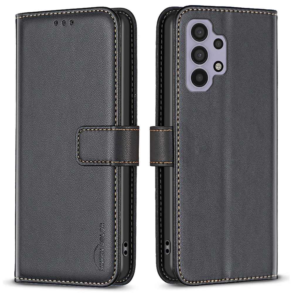BINFEN COLOR BF17 Leather Case for Samsung Galaxy A32 4G (EU Version) Stand Wallet Cell Phone Cover