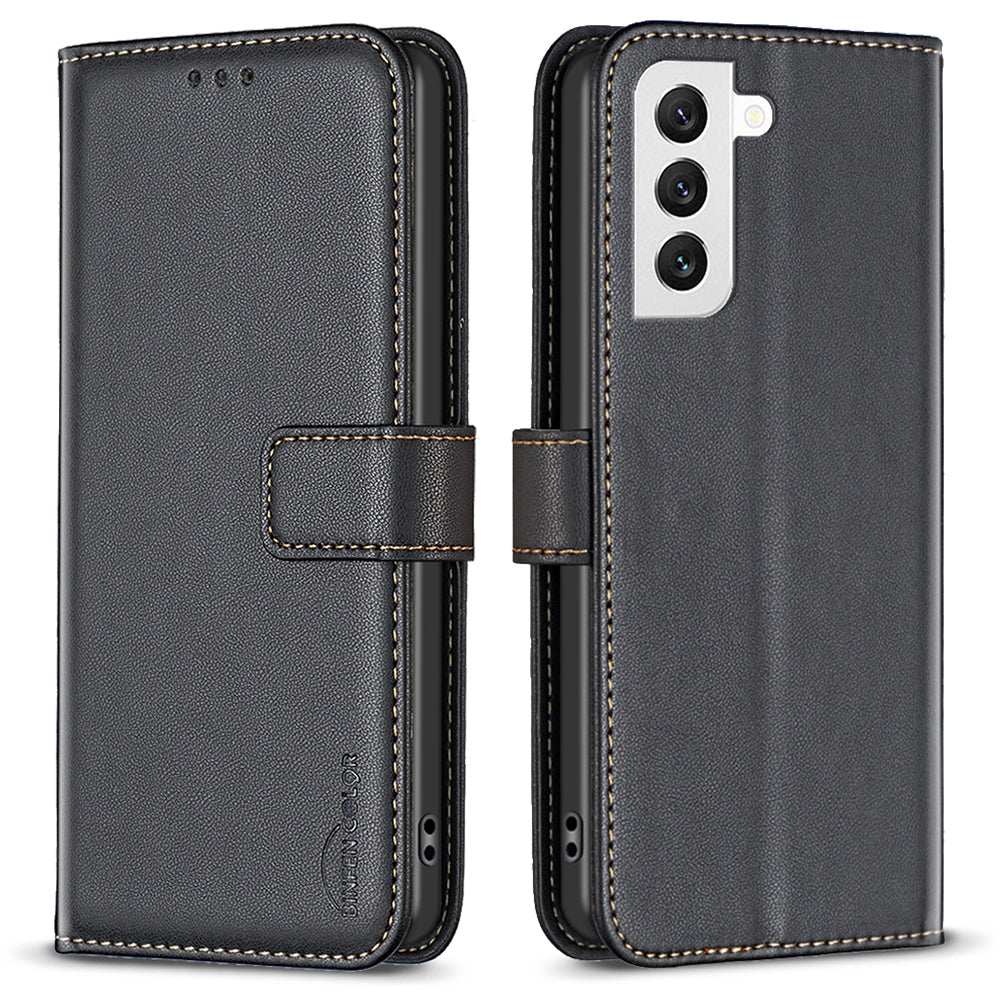 BINFEN COLOR BF17 For Samsung Galaxy S21 FE 5G Leather Phone Case Stand Wallet Smartphone Cover