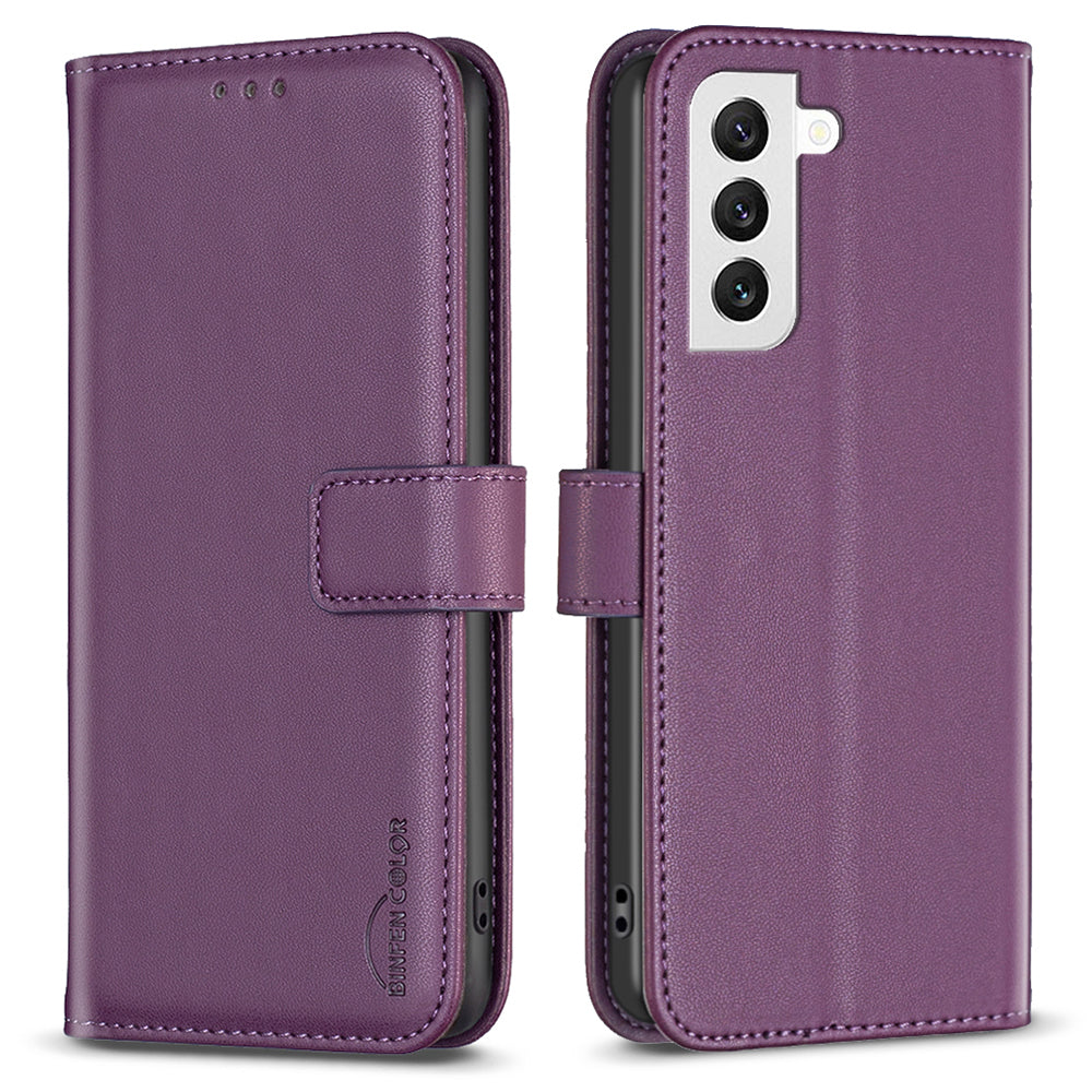 BINFEN COLOR BF17 For Samsung Galaxy S21 FE 5G Leather Phone Case Stand Wallet Smartphone Cover