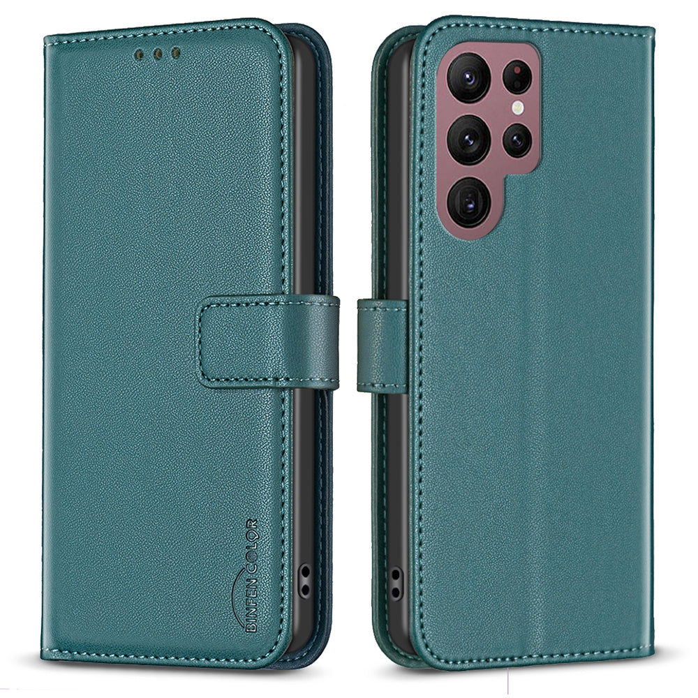 BINFEN COLOR BF17 For Samsung Galaxy S22 Ultra 5G Phone Leather Case Smartphone Cover with Stand Wallet
