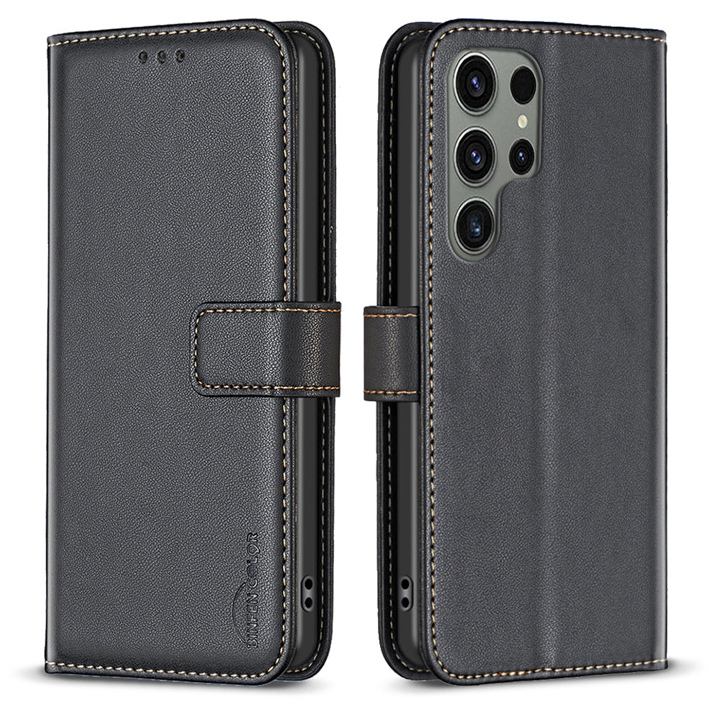 BINFEN COLOR BF17 For Samsung Galaxy S23 Ultra Phone Cover PU Leather Phone Case with Stand Wallet