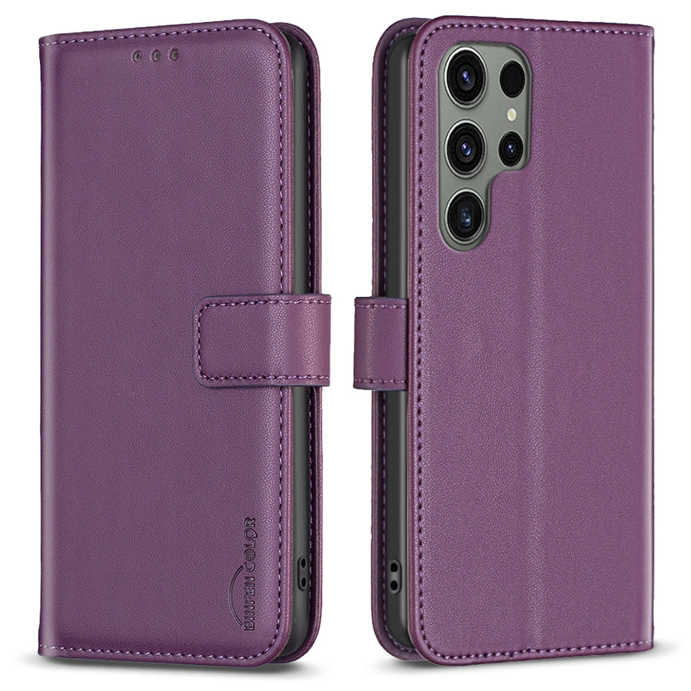 BINFEN COLOR BF17 For Samsung Galaxy S23 Ultra Phone Cover PU Leather Phone Case with Stand Wallet