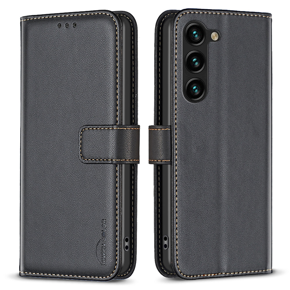 BINFEN COLOR BF17 For Samsung Galaxy S23 Wallet Stand Phone Cover PU Leather Smartphone Case