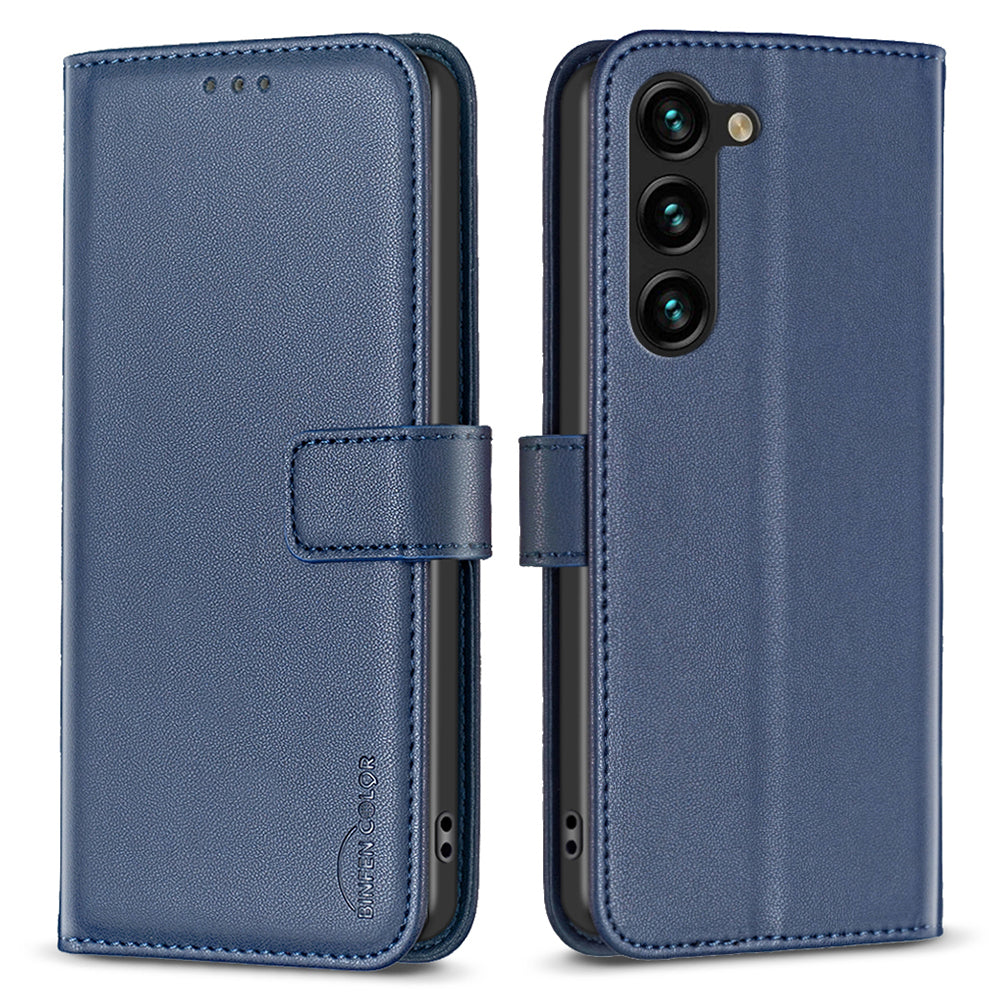 BINFEN COLOR BF17 For Samsung Galaxy S23 Wallet Stand Phone Cover PU Leather Smartphone Case