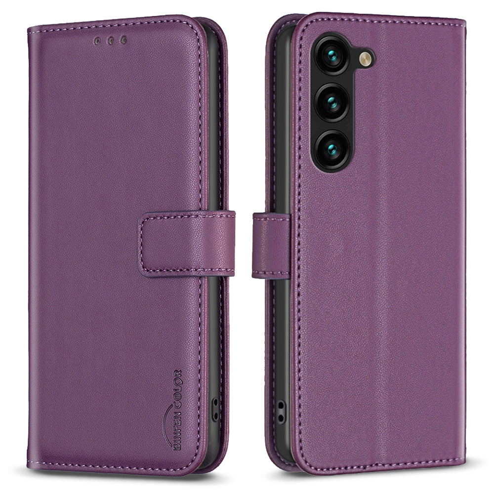 BINFEN COLOR BF17 For Samsung Galaxy S23 Wallet Stand Phone Cover PU Leather Smartphone Case