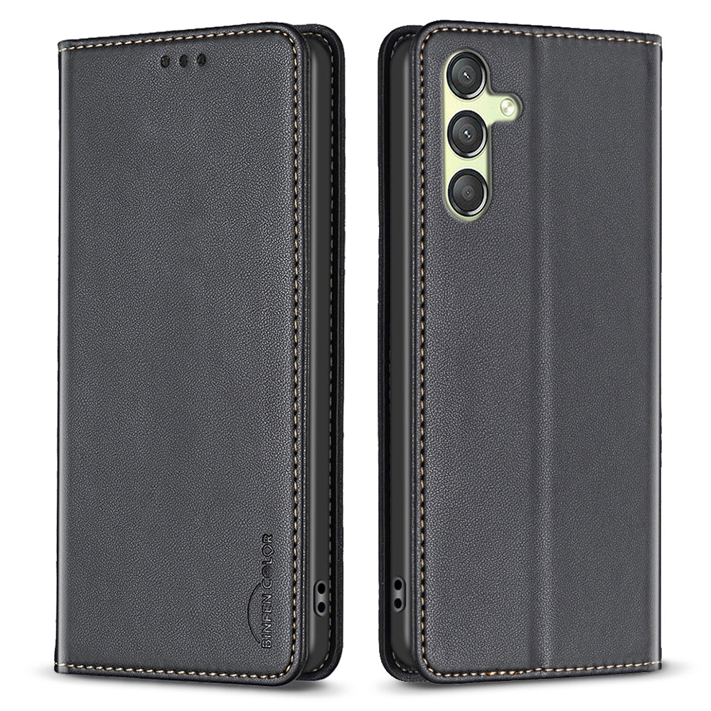 BINFEN COLOR BF18 For Samsung Galaxy A24 4G Card Holder Phone Case PU Leather Anti-drop Stand Cover