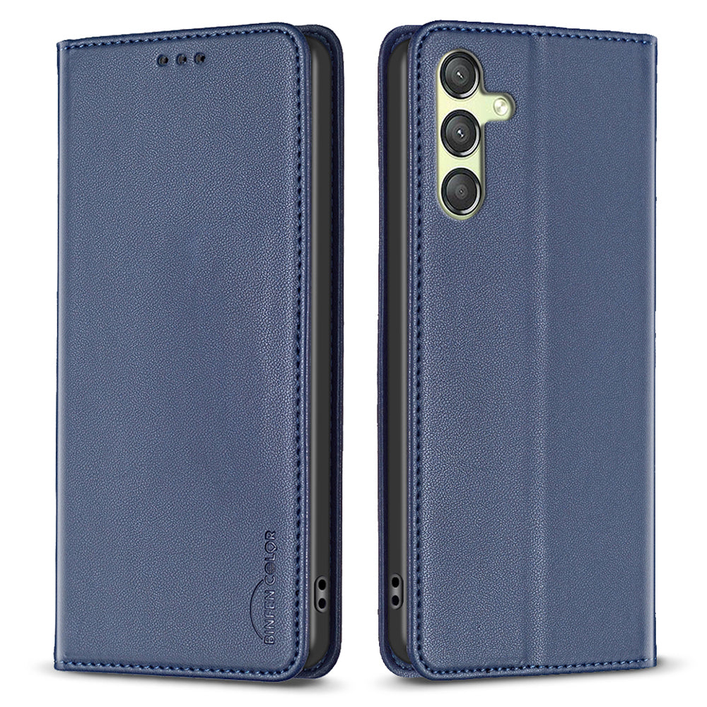 BINFEN COLOR BF18 For Samsung Galaxy A24 4G Card Holder Phone Case PU Leather Anti-drop Stand Cover