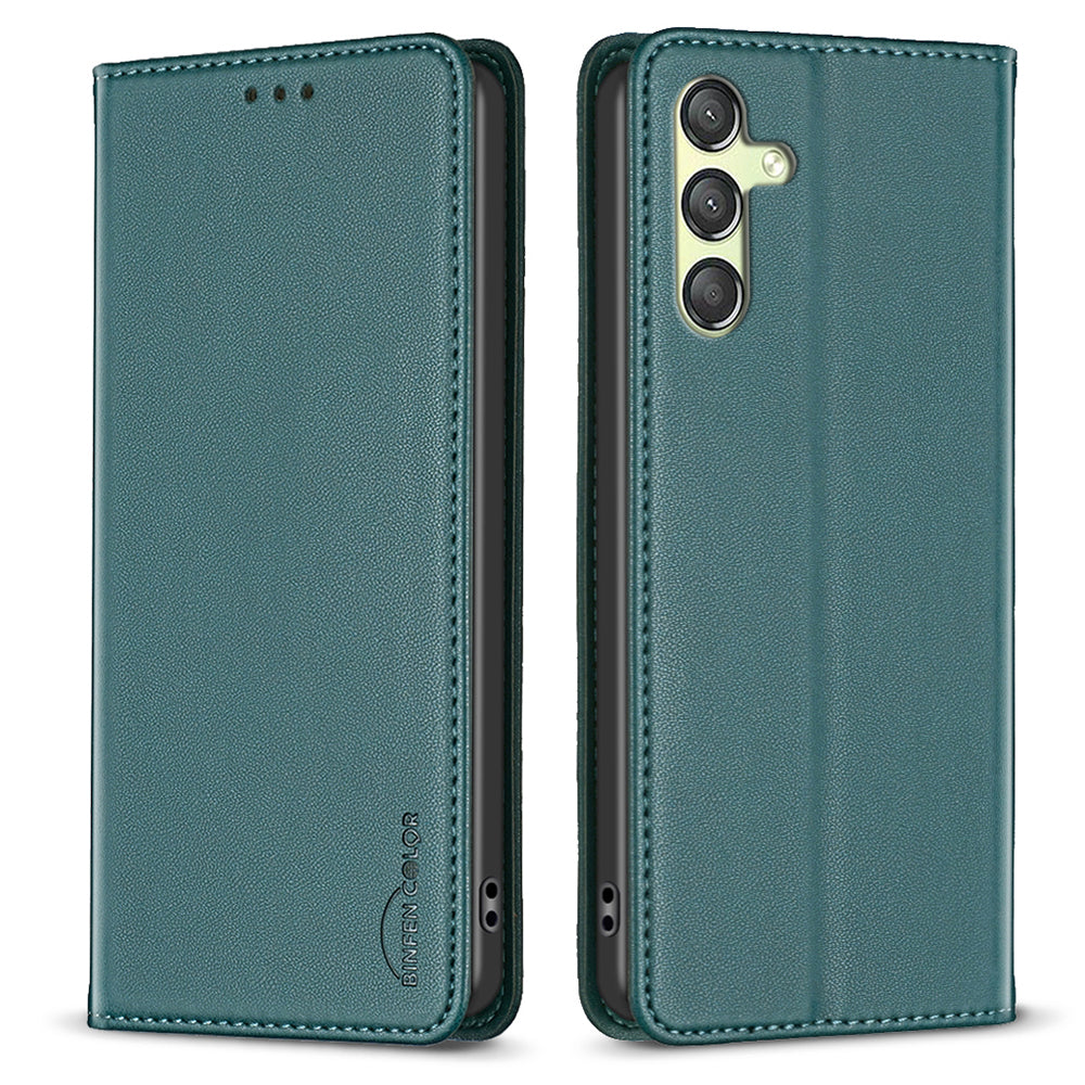 BINFEN COLOR BF18 For Samsung Galaxy A24 4G Card Holder Phone Case PU Leather Anti-drop Stand Cover