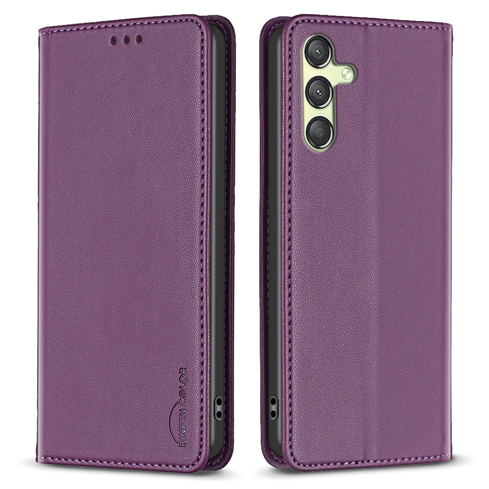 BINFEN COLOR BF18 For Samsung Galaxy A24 4G Card Holder Phone Case PU Leather Anti-drop Stand Cover