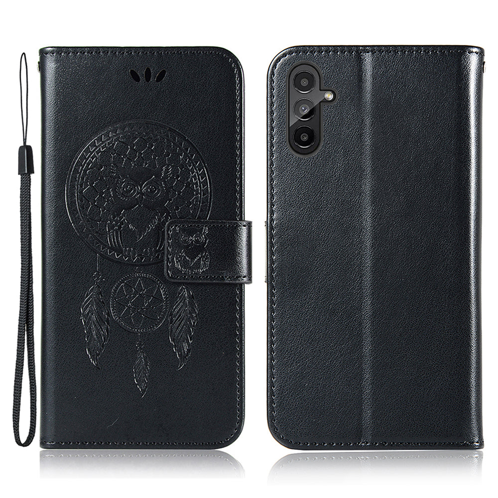 For Samsung Galaxy A14 4G / 5G Wallet Case PU Leather Stand Owl Dream Catcher Pattern Imprinted Phone Cover