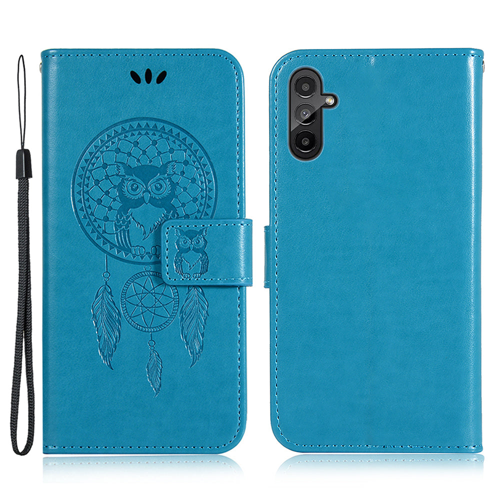 For Samsung Galaxy A14 4G / 5G Wallet Case PU Leather Stand Owl Dream Catcher Pattern Imprinted Phone Cover