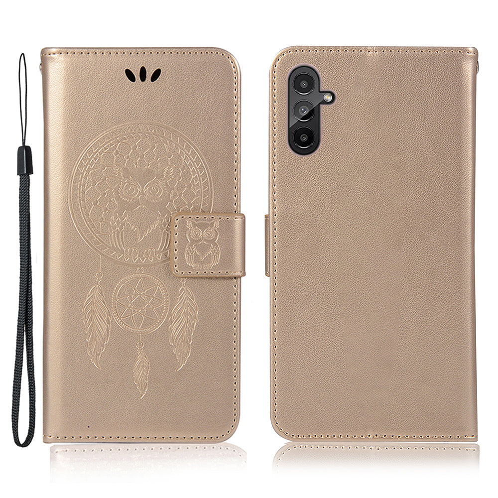 For Samsung Galaxy A14 4G / 5G Wallet Case PU Leather Stand Owl Dream Catcher Pattern Imprinted Phone Cover