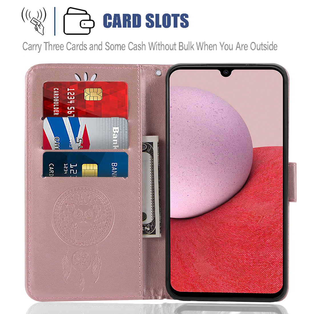 For Samsung Galaxy A14 4G / 5G Wallet Case PU Leather Stand Owl Dream Catcher Pattern Imprinted Phone Cover