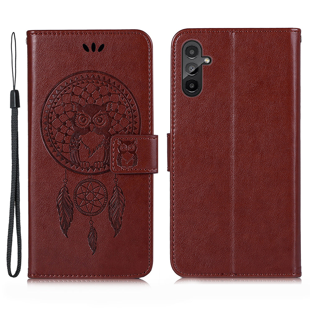 For Samsung Galaxy A34 5G Phone Case Wallet Owl Dream Catcher Pattern Imprinted PU Leather Stand Cover