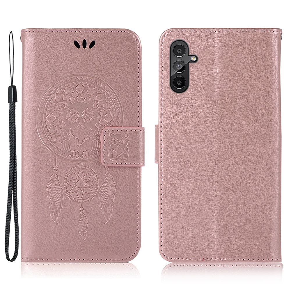 For Samsung Galaxy A34 5G Phone Case Wallet Owl Dream Catcher Pattern Imprinted PU Leather Stand Cover