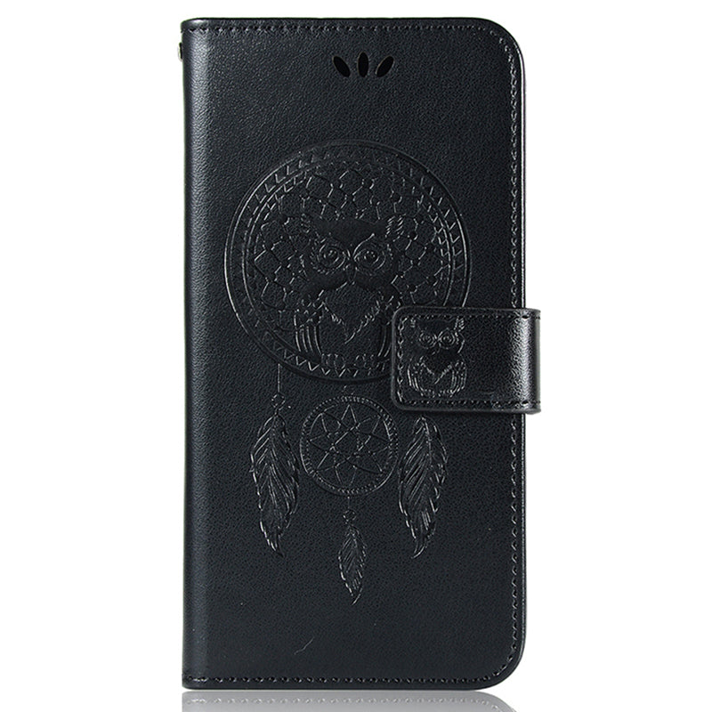 For Samsung Galaxy S23 Ultra PU Leather Flip Case Owl Dream Catcher Pattern Imprinted Wallet Stand Phone Cover