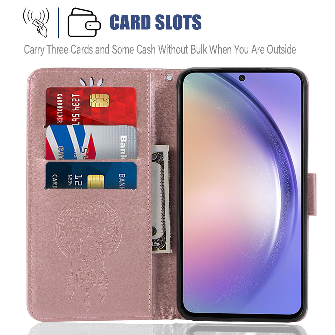 Til Samsung Galaxy A54 5G Flip Phone Cover Pungstativ påtrykt Owl Dream Catcher Mønster PU læderetui