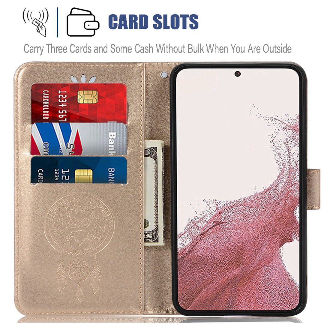 For Samsung Galaxy S23 Imprinted Owl Dream Catcher Pattern PU Leather Case Wallet Stand Flip Phone Cover